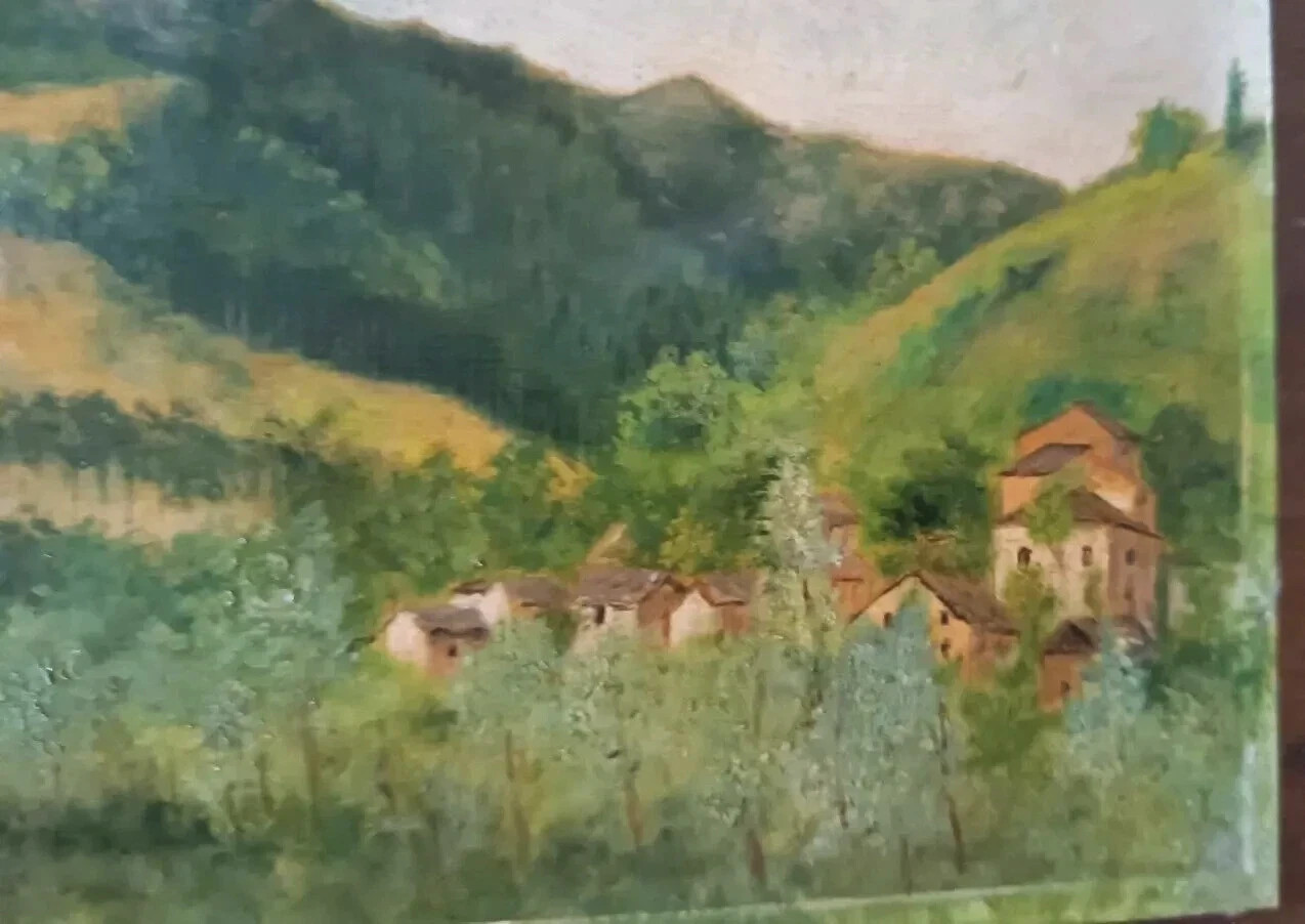 antique painting dated 1901 signed G.B.MASCARI depicting Montepiano Vernio