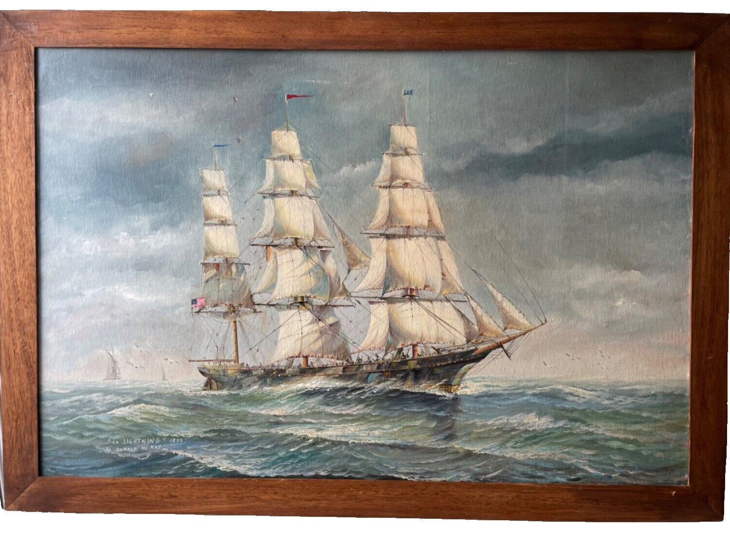 AMERICAN CLIPPER CARGO SHIP – LARGE OIL ON CANVAS FRAMED – The LIGHTNING 1854