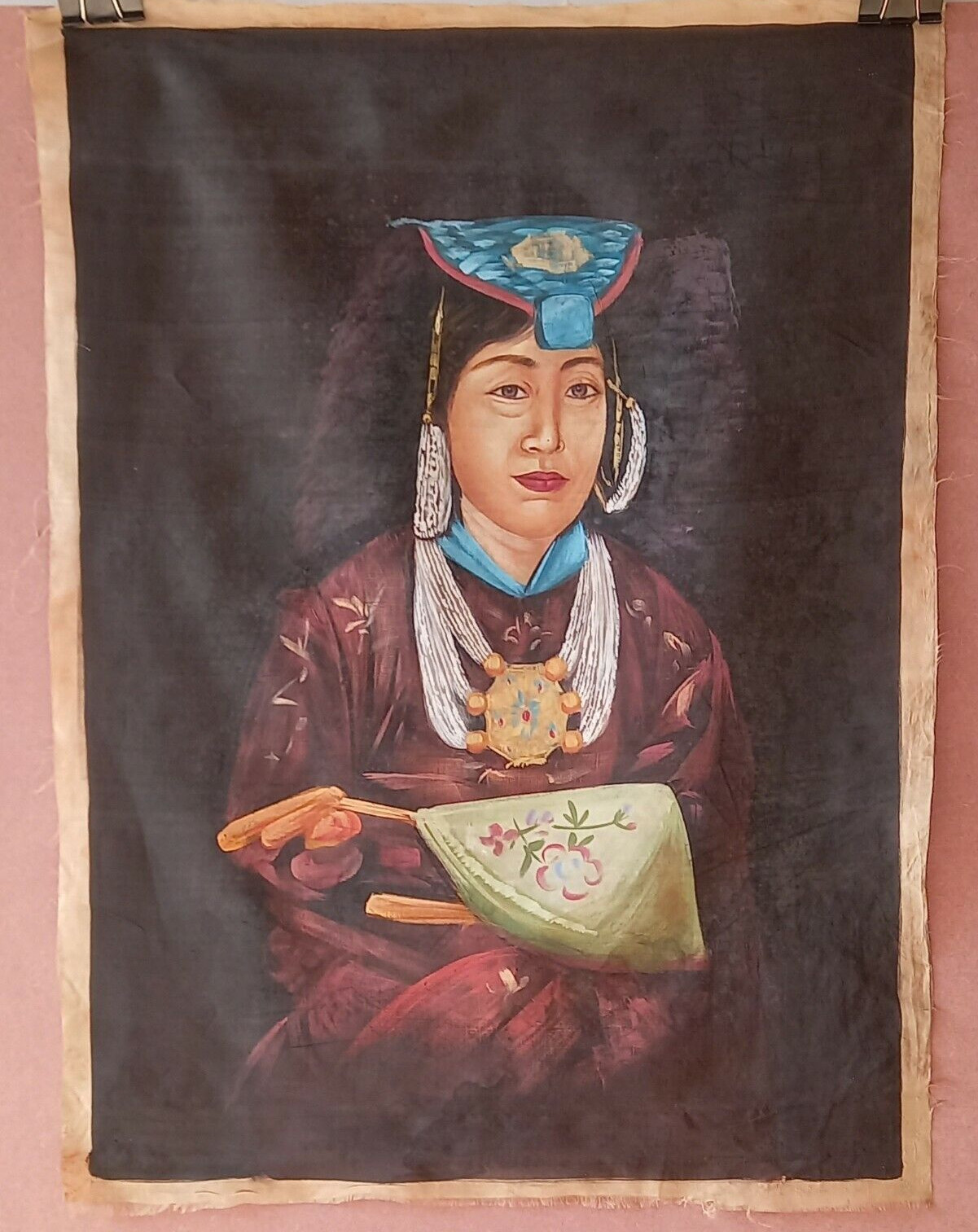 Handmade Painting Of Beautiful Woman Fine Art On Silk Cloth For Wall 22×29 Inch