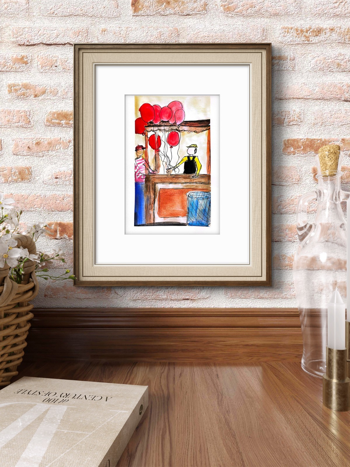Balloon Stand Abstract Expressionist Original Watercolor On Paper 6×9 Signsd
