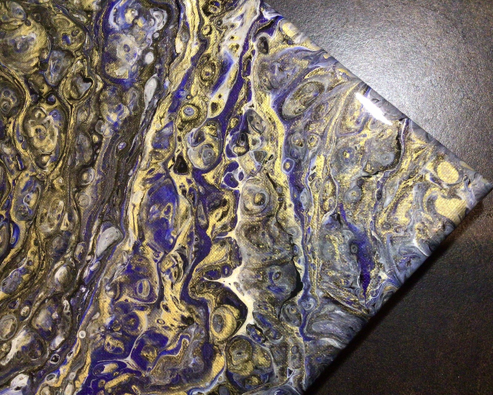 ABSTRACT PAINTING ORIGINAL ACRYLIC SIGNED CANVAS 14” x 11″ METALLIC GOLD PURPLE