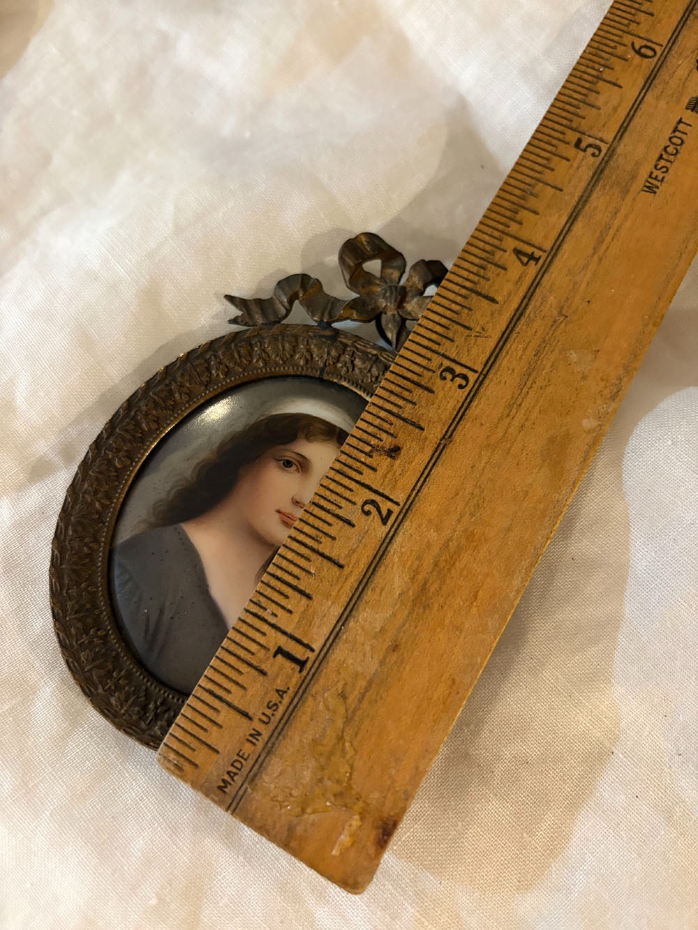 19th C. Miniature Portrait of Ruth on Porcelain, Signed Wagner, Ornate Frame
