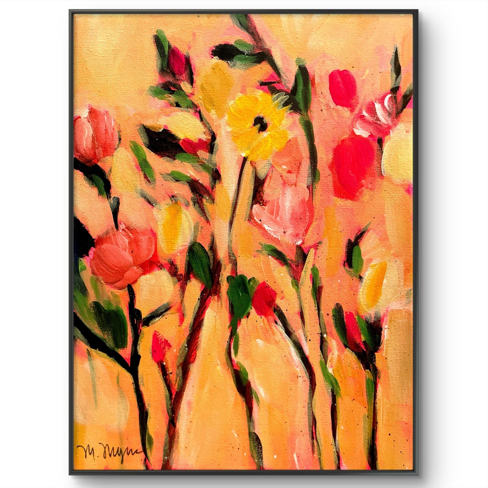 Mary Myers Original Abstract Expressionism 11×17 Colorful Flower Signed Fine Art