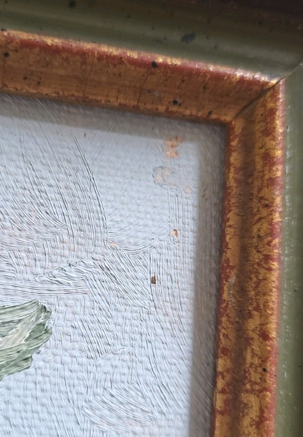 Vintage Framed Floral Painting Signed 17×10
