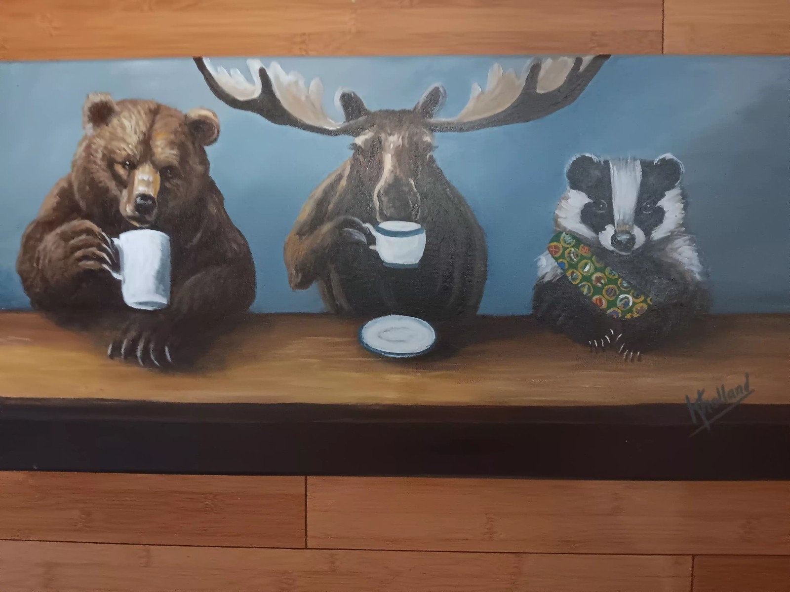 Original Whimsical Painting » A Bear, A Moose And A Badger Went In A Cafe» by…