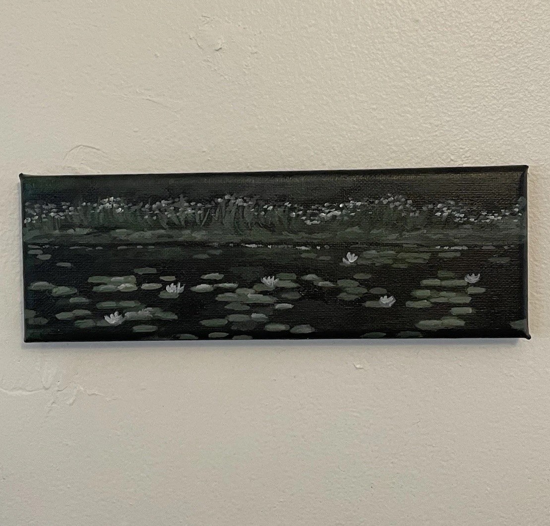 Original Impressionism Landscape Pond Water Lilies Painting on Canvas Unframed