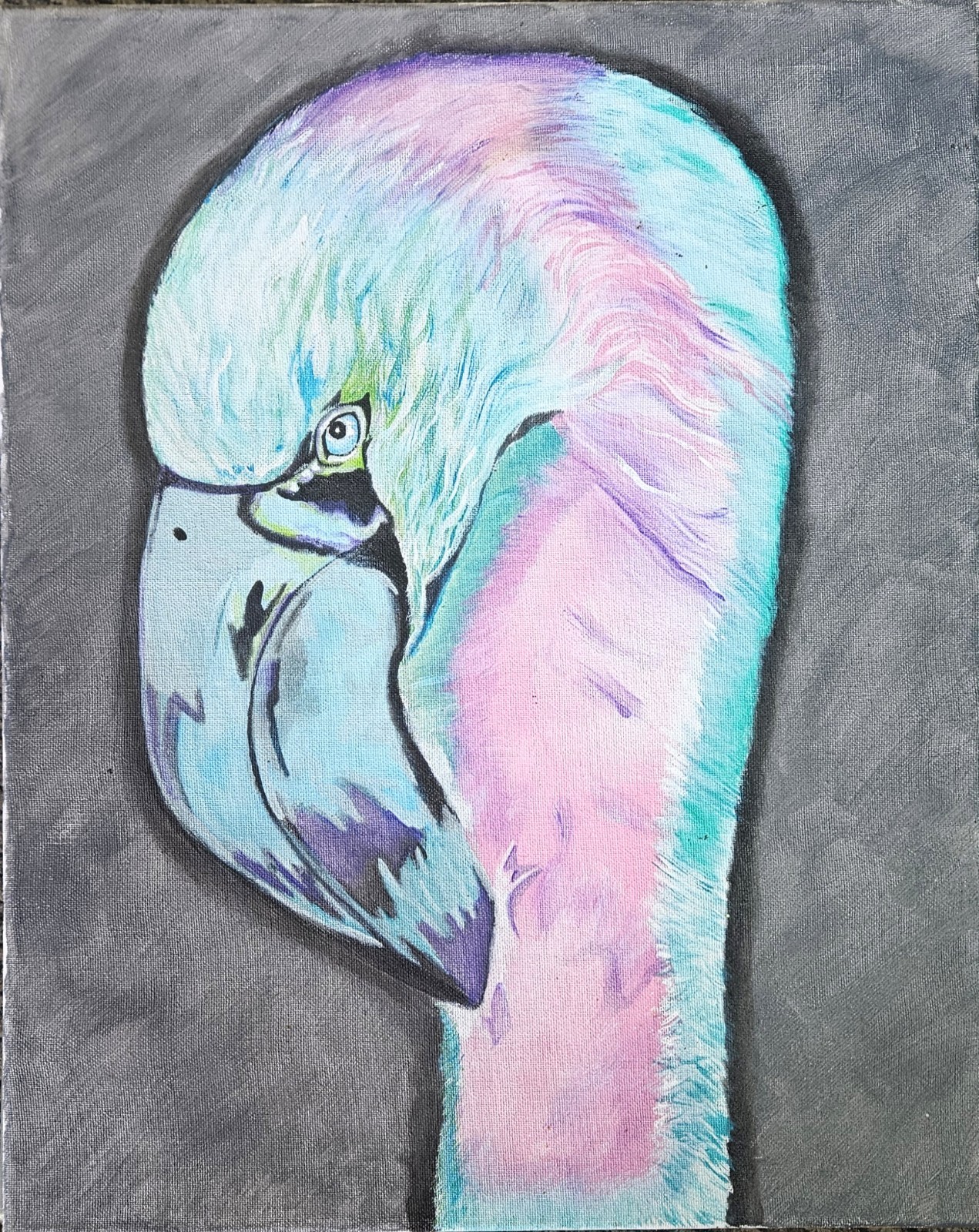 Original Art Neon Flamingo Print of Acrylic on Canvas