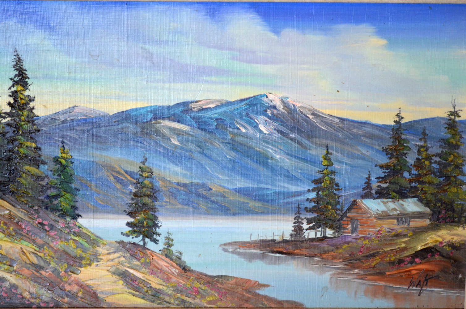Mountain lake landscape by Albuquerque artist Walt Prythero (1926 – 2015)