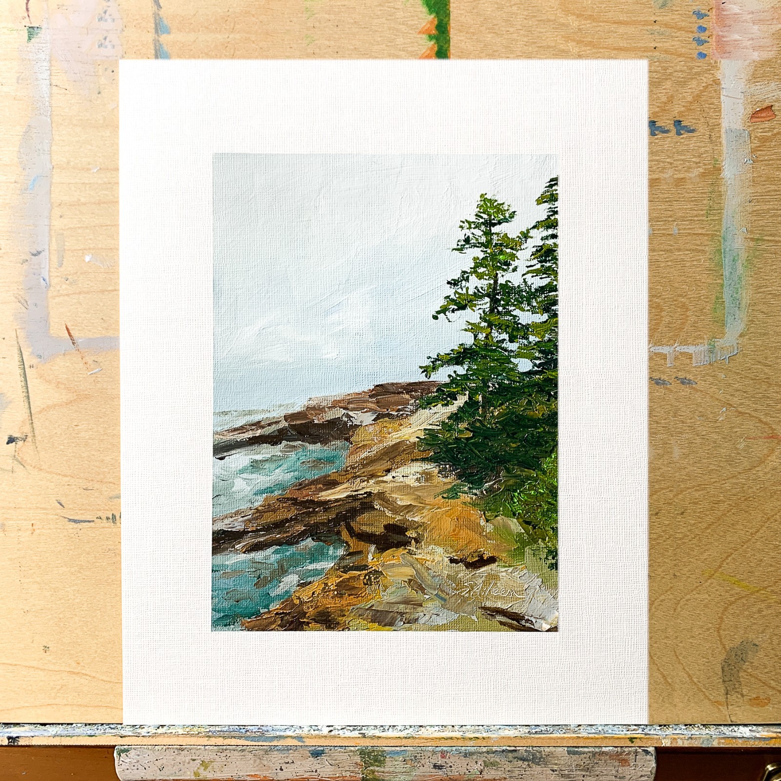 8×10 Maine Original Oil Painting Acadia Landscape New England Pine Art Signed
