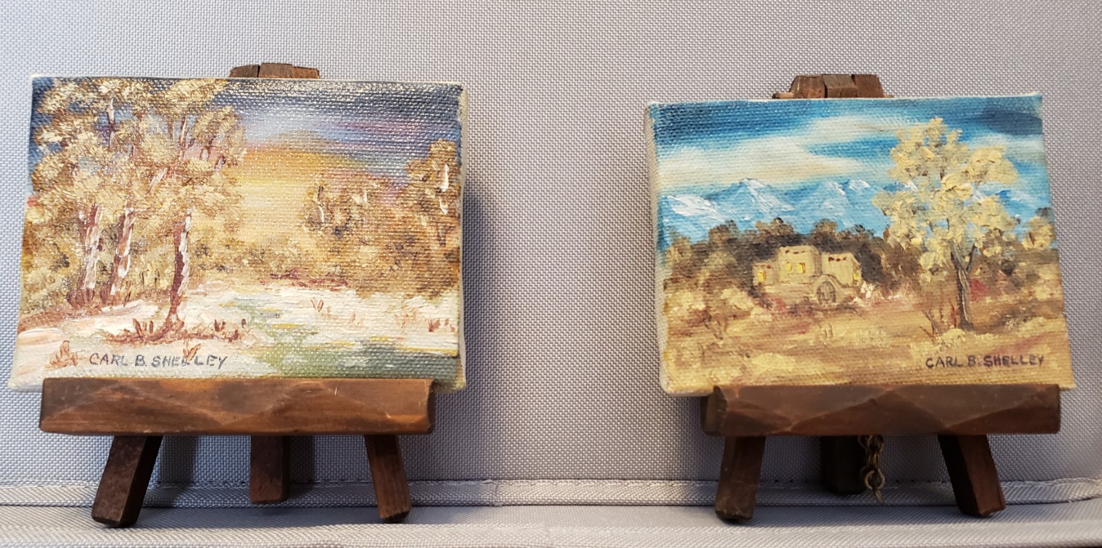 Original Carl Shelley southwestern mini oil paintings with easels
