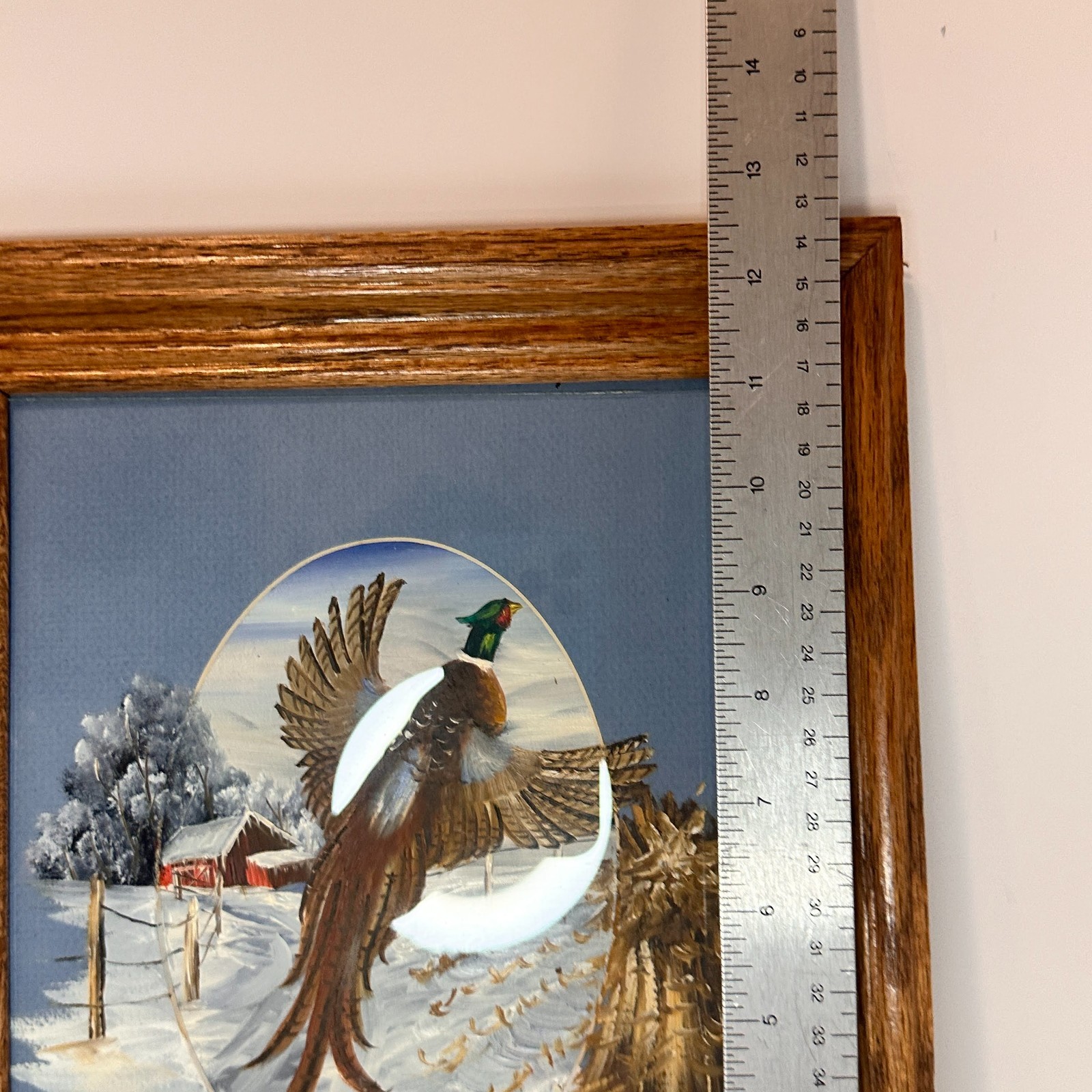 Original JAN PERDEW Matted & Framed Pheasant in Flight Painting 10.5″ x 12.5″