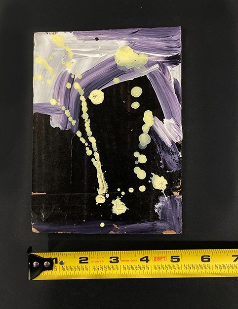 Abstract Painting Original Cardboard Art Black Purple Yellow Miz Katie