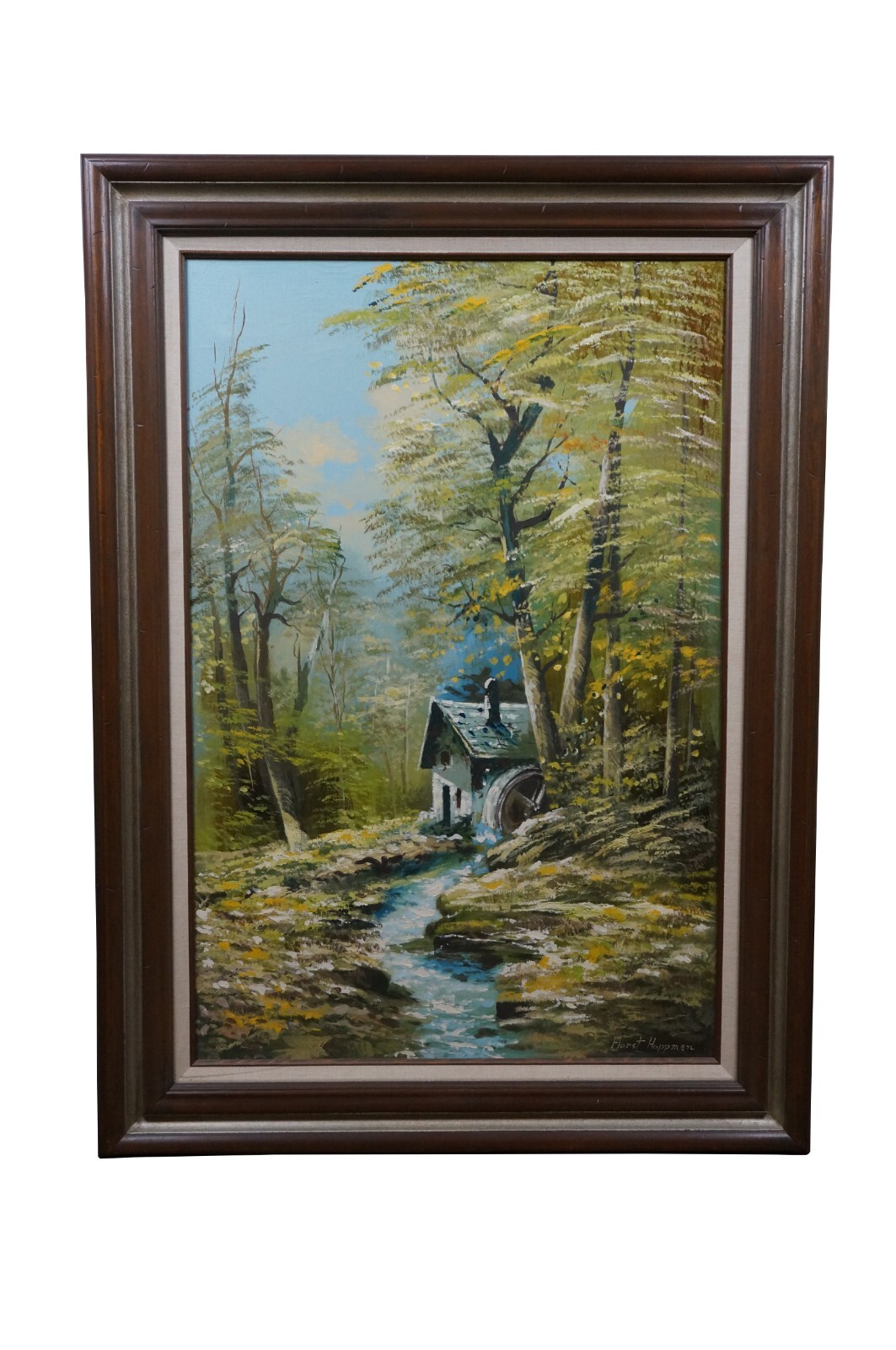 Horst Hoppman German Mid Century Water Mill Landscape Oil Painting 45″