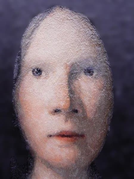 Tadashi Kashiwada（柏田忠） Oil Painting Portrait F6 Black Hair and Cardigan