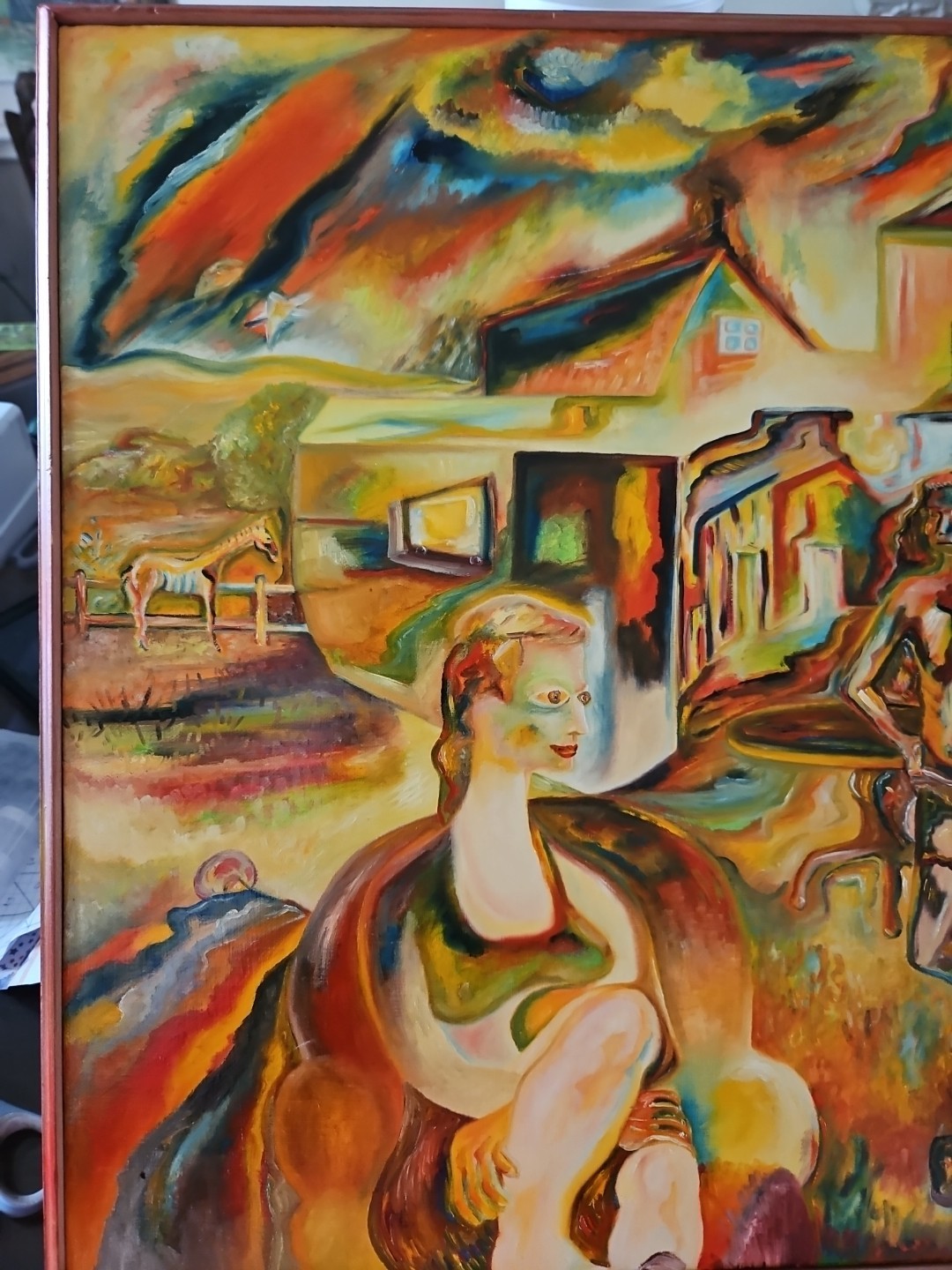 Original VTG 1985 Abstract Art Oil On Linen «Showboat» Framed Michael B.Stuart