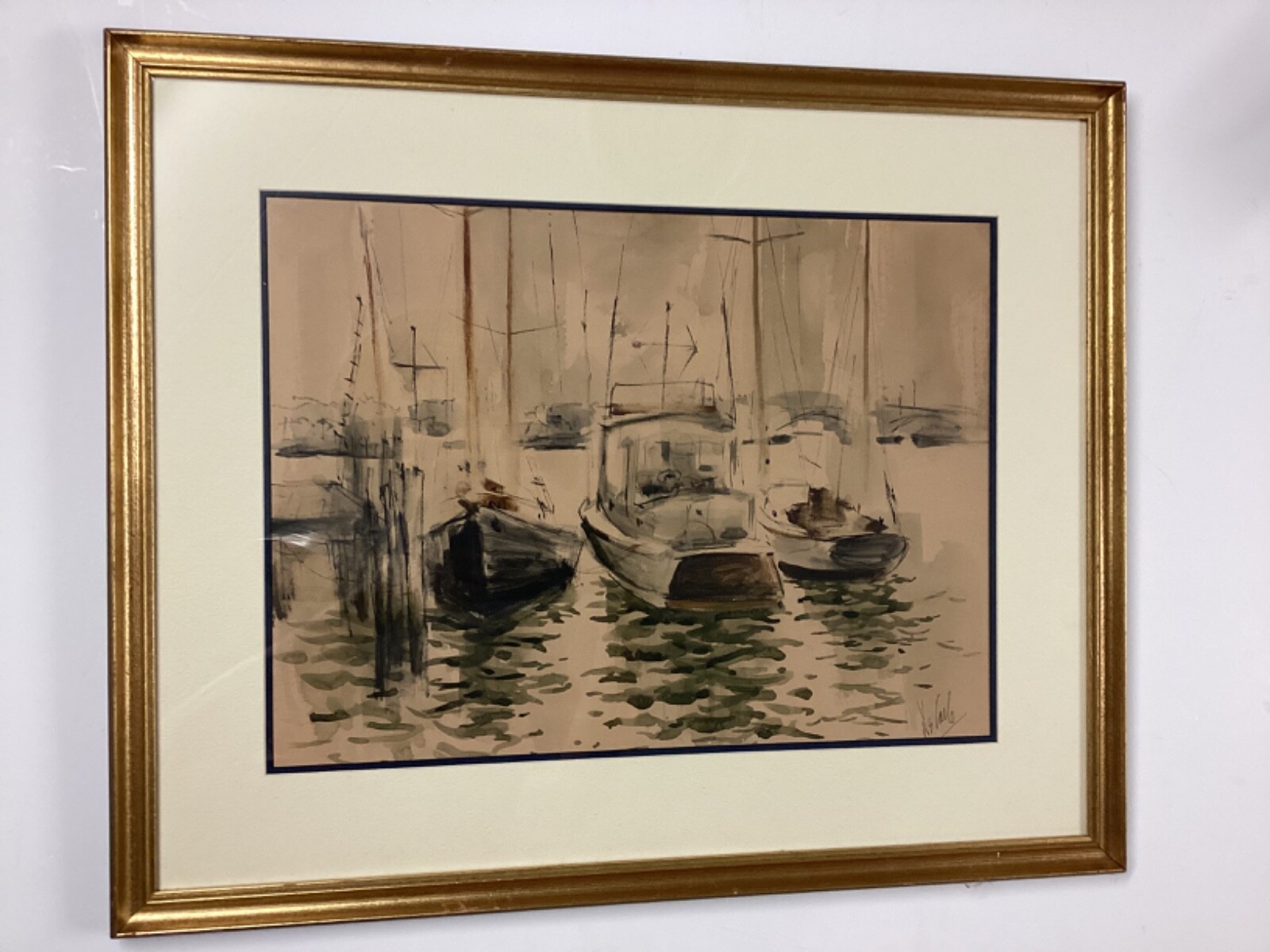 Charles DeCarlo Mass.Conn. Marine Artist Watercolor «The Anchorage»