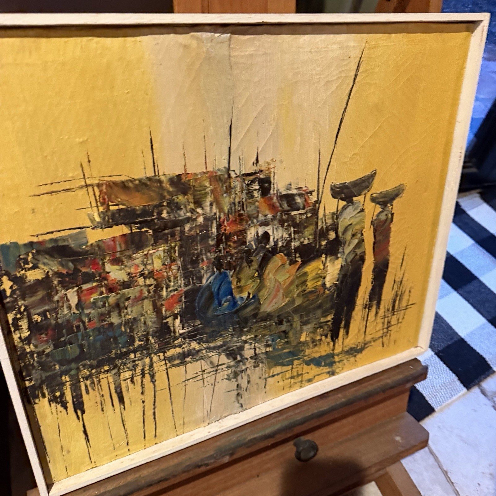 Original Oil On Canvas Mid Century Floating Frame MCM