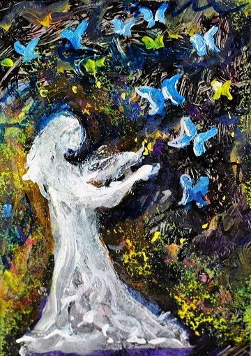 ACEO Original Painting TWIN FLAME Butterfly Love Divine Energy Soul Union ART