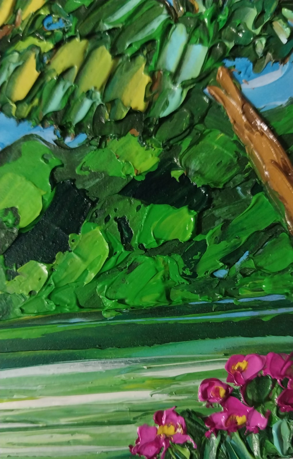 Framed Hawaii Palm Seashore Green Seascape 4×6” Impasto Oil Painting Original