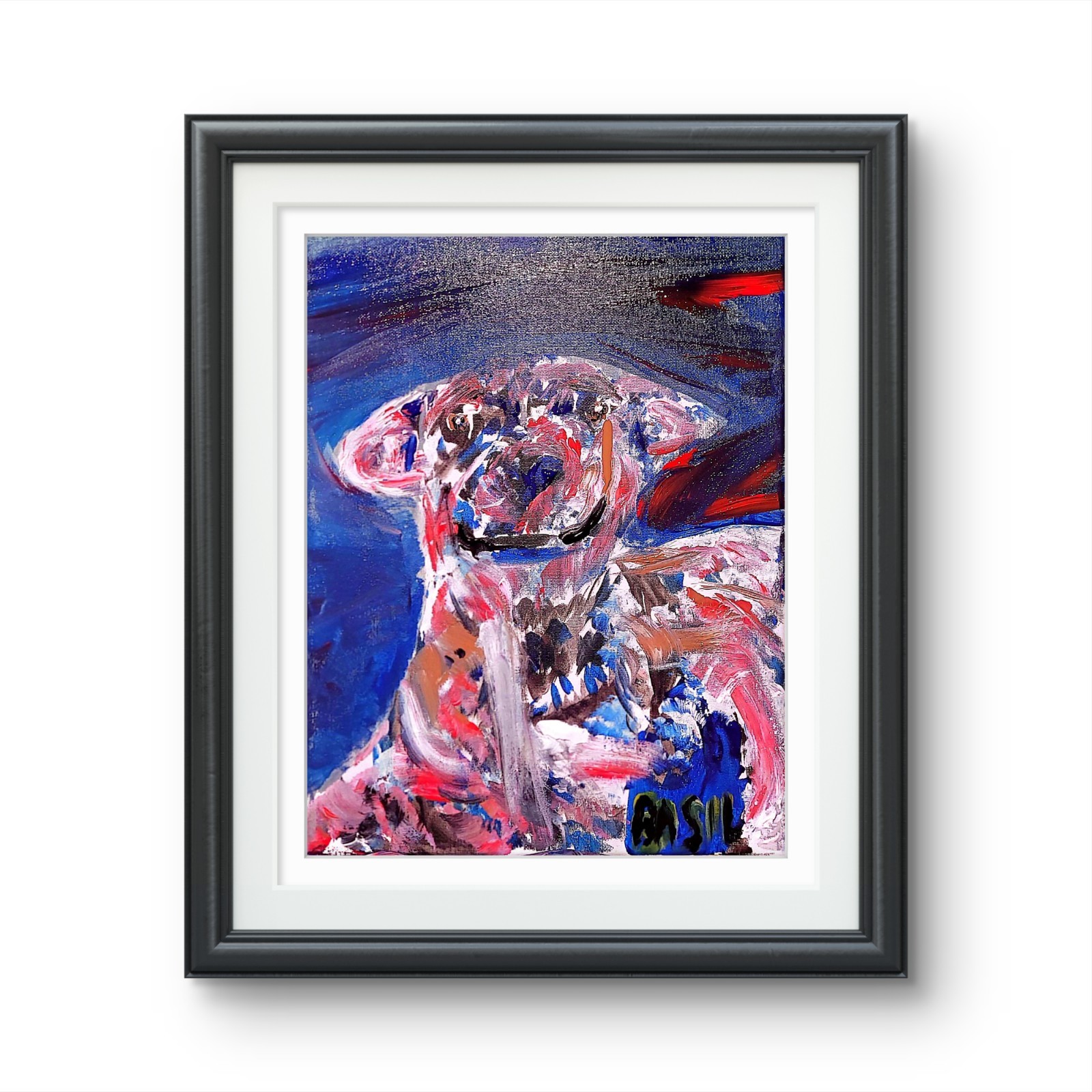 Smiling Dog Multicolor Abstract Expressionist Original Painting Canvas 11×14