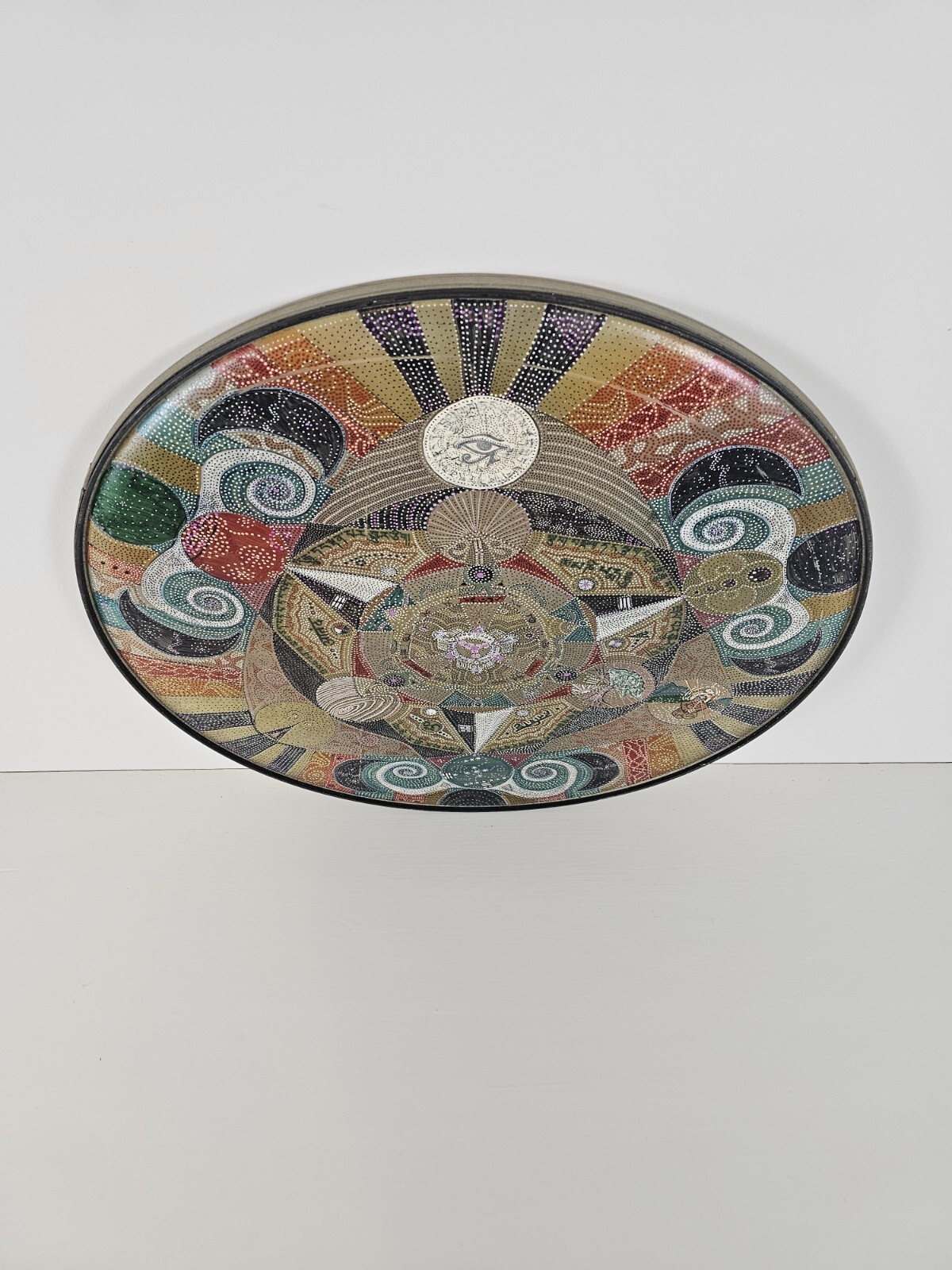 ART – Original Signed Abstract Mandala Pointalism Painting on 25 Inch Drum Head