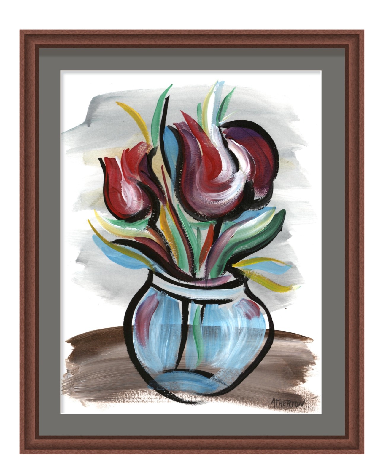 Atherton 9×12 Original Flowers Abstract Acrylic Painting «Flowers 3» hand signed