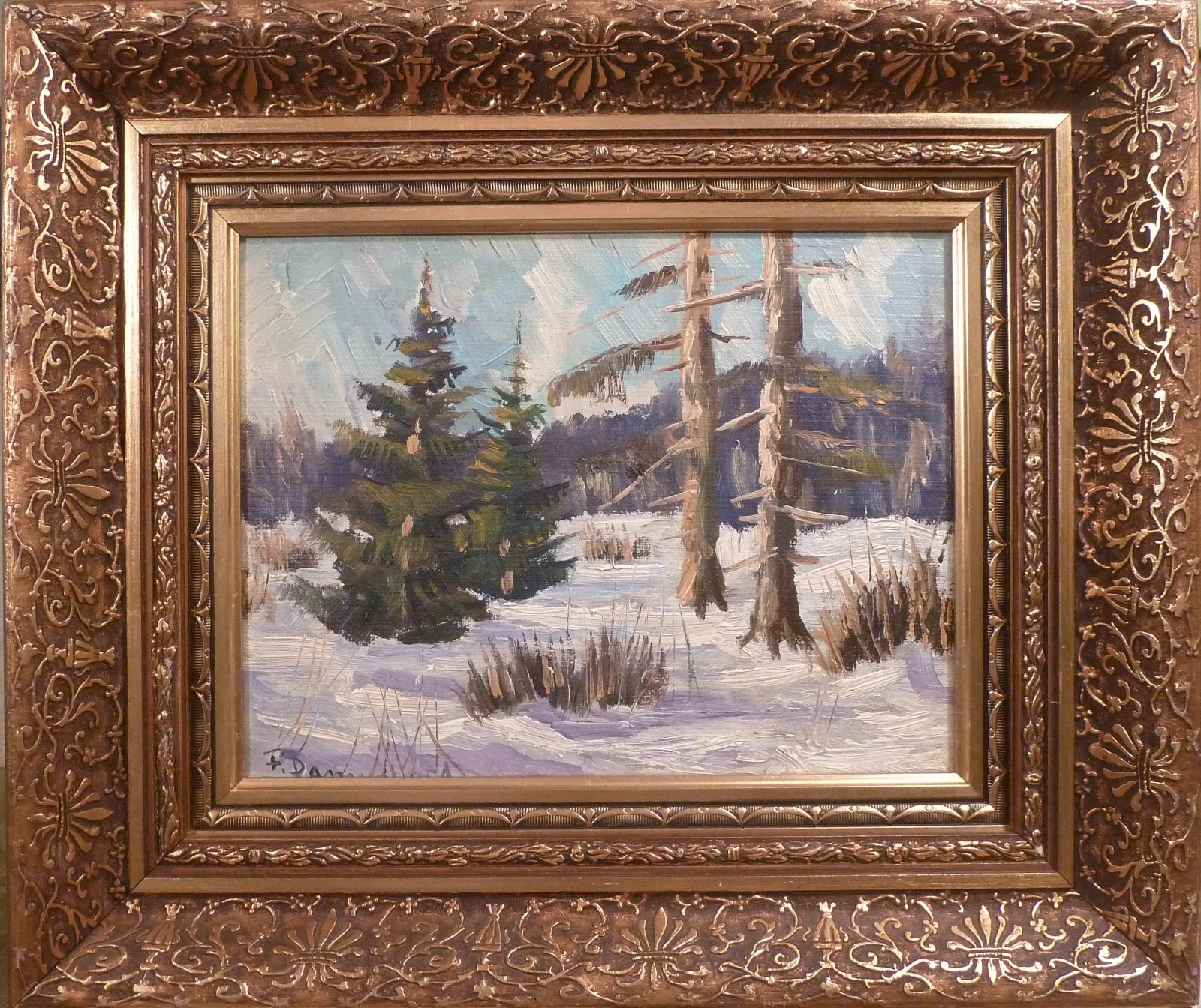 FINN DANNERFJORD! LANDSCAPE WITH TREES COVERED IN SNOW.
