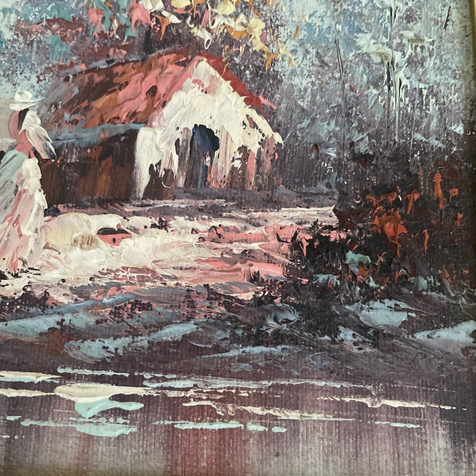 Original Impressionist Oil Painting on Board Victorian Scene Signed Gihong Frame