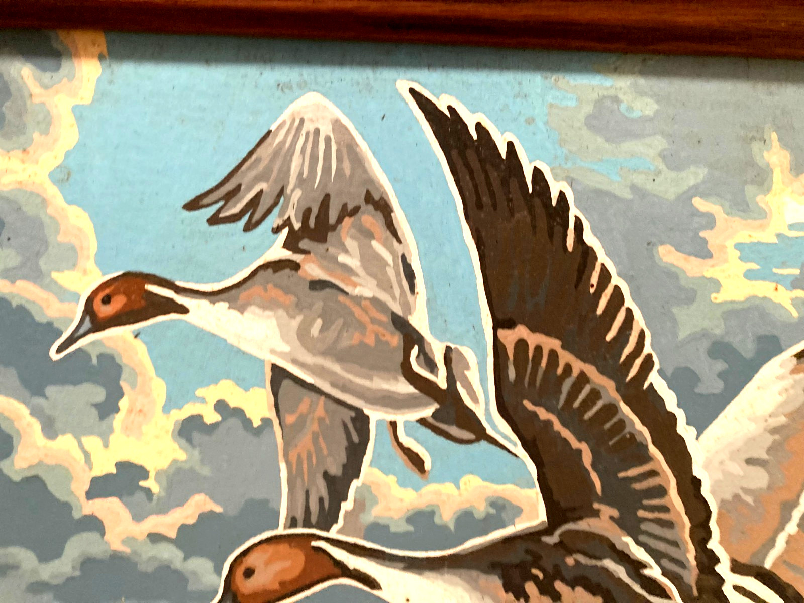 Vtg MCM PBN Hand Paint by Number Northern Pintail Flying Ducks Framed 18.75″x15″