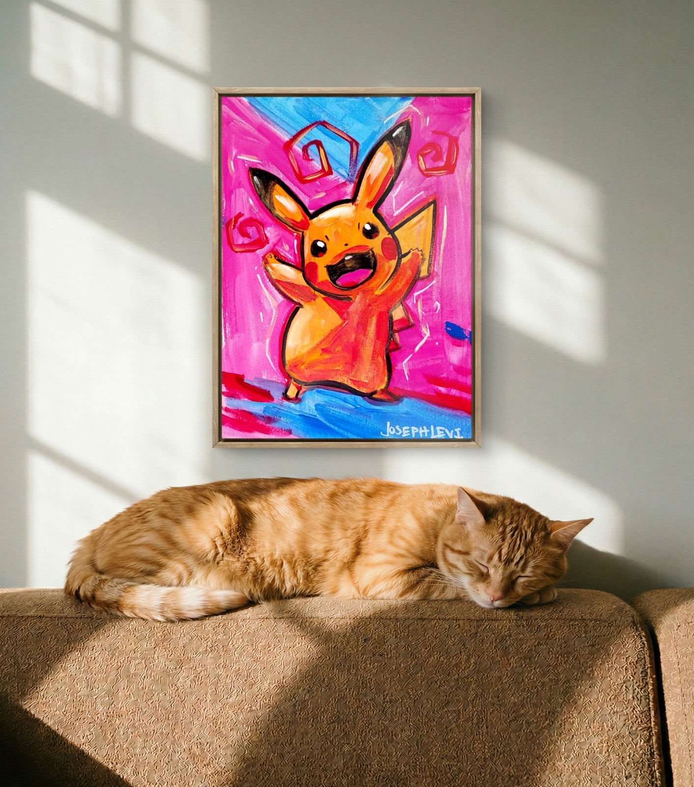Original Contemporary 9×12 Acrylic Painting Pokemon Pikachu Gamer Wall Pop Art