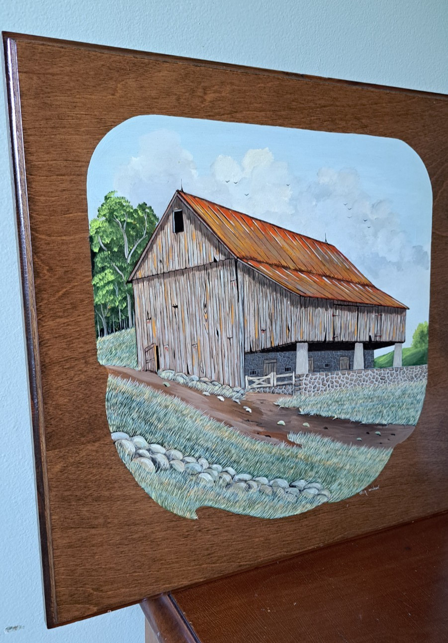 Dick Wilson Pennsylvania Bank Barn Painting on Wood Original Art Signed Vintage