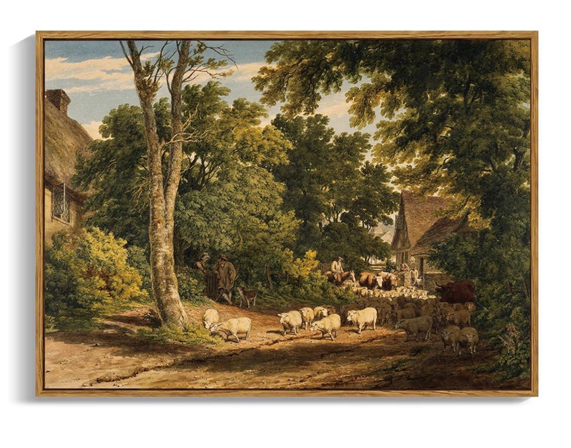 16×24 Vintage Framed Farm Scene Wall Art Rural Landscape Canvas Print Farmhouse