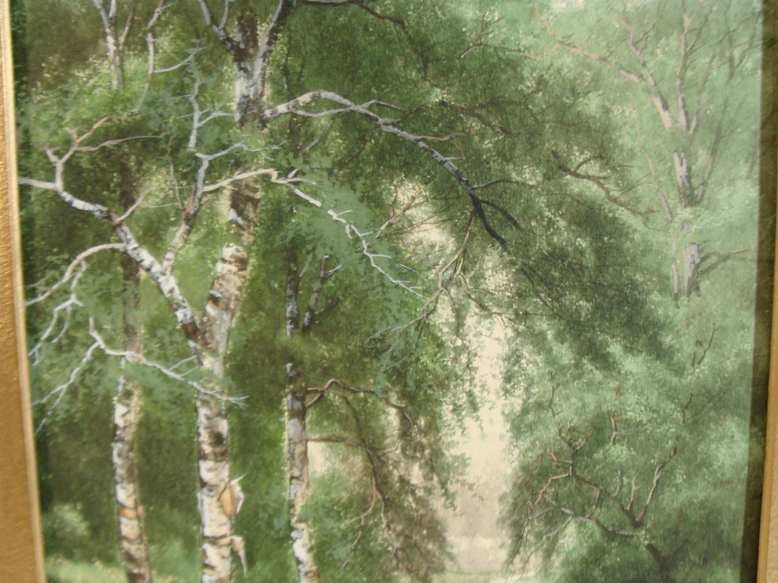 Antique Charles D Davidson River Birches Landscape W/C Painting