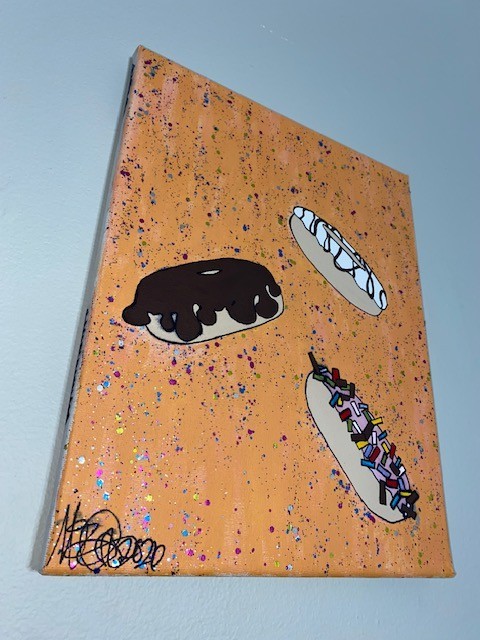 DONUT WORRY, BE HAPPY medium sized, original acrylic on canvas painting