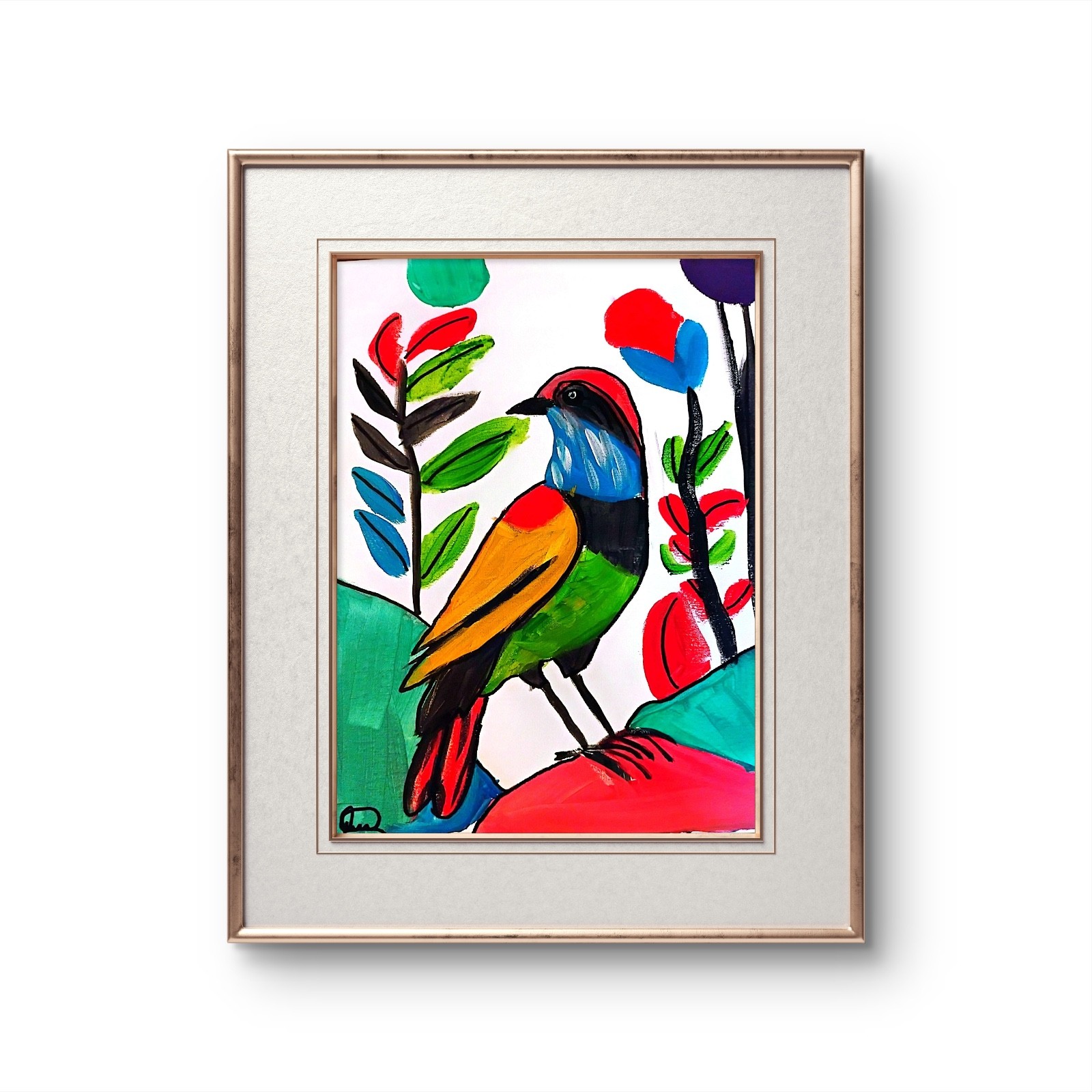 Original art 12×16 Nice Bird CANVAS Colorful Modern Art Acrylic Painting