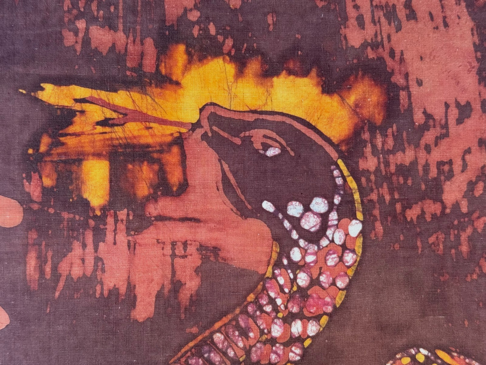 VINTAGE ORIGINAL ASIAN BATIK PAINTING SNAKE CHARMER COBRA INDIA MIDDLE EAST ART