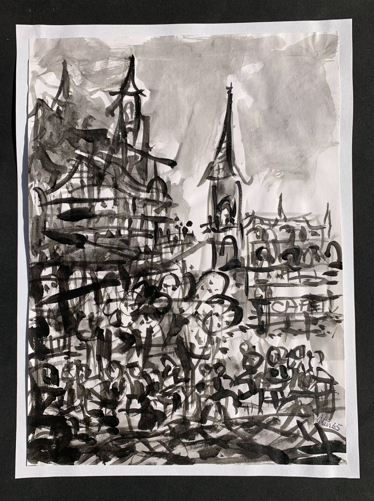 Yona Lotan (Lithuania / Israeli ,1926 – 1998) Expressionism Watercolor Painting