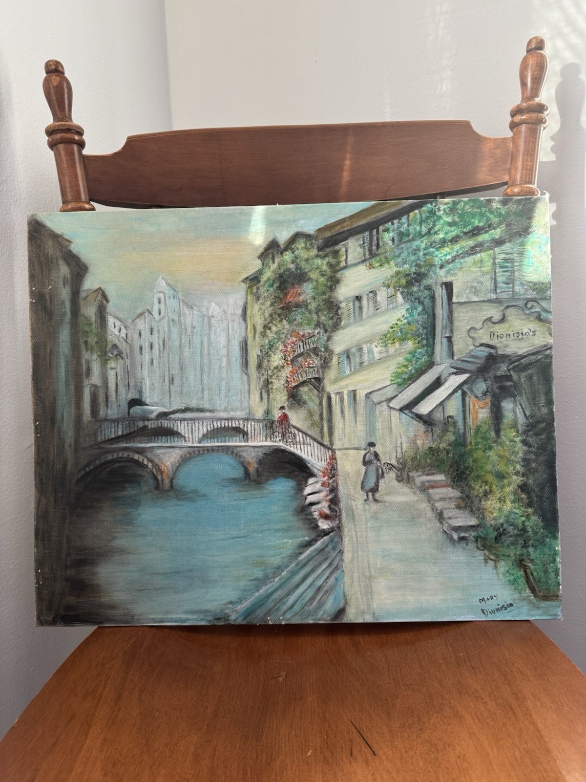 Vintage Oil Painting On Canvas Board Parisian Street Scene Unframed 16×20