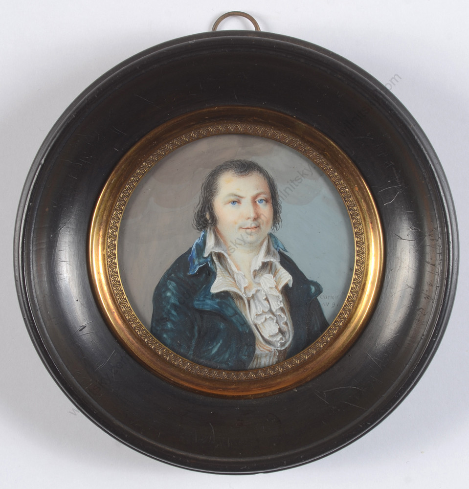 Jean-Alexis Cornu «Gentleman in blue redingote», fine miniature, 1801/02