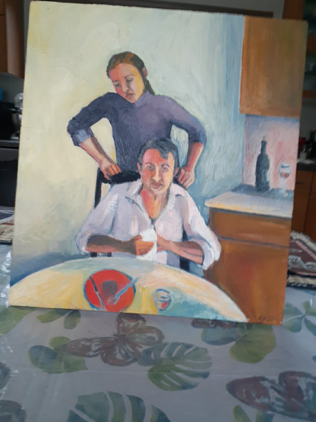 Vintage Oil on Canvas Man And Women