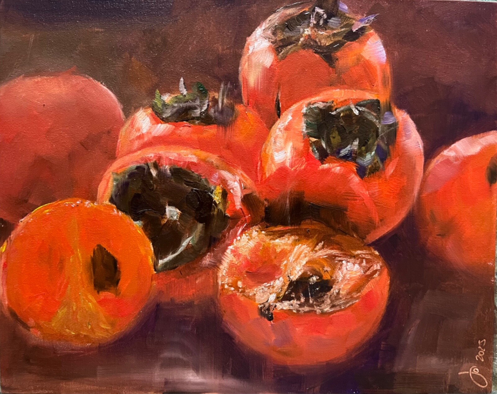 Original oil Painting, Still life, PERSIMMONS 2, 8×10″ Schelp