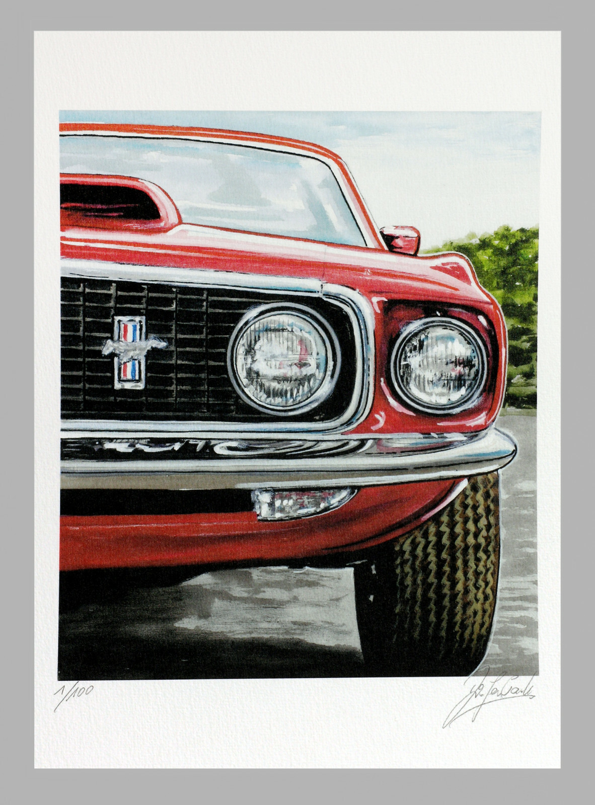 Original Art Graphic «FORD MUSTANG» Graphic Print Hand Signed. limit. Picture NEW!