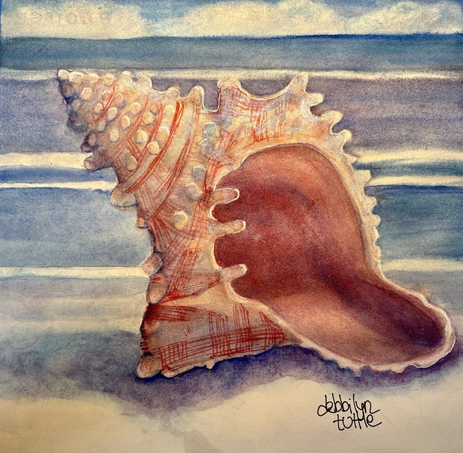 WATERCOLOR ORIGINAL 10×10 Seascape Beach Coastal Seascape Ocean Wall Desk Decor