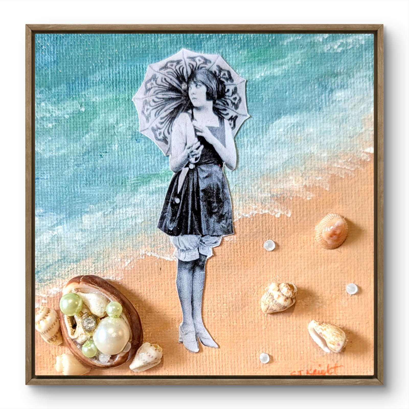 Original Seascape 4×4 Modern Portrait Canvas Mixed Media Signed Home Decor