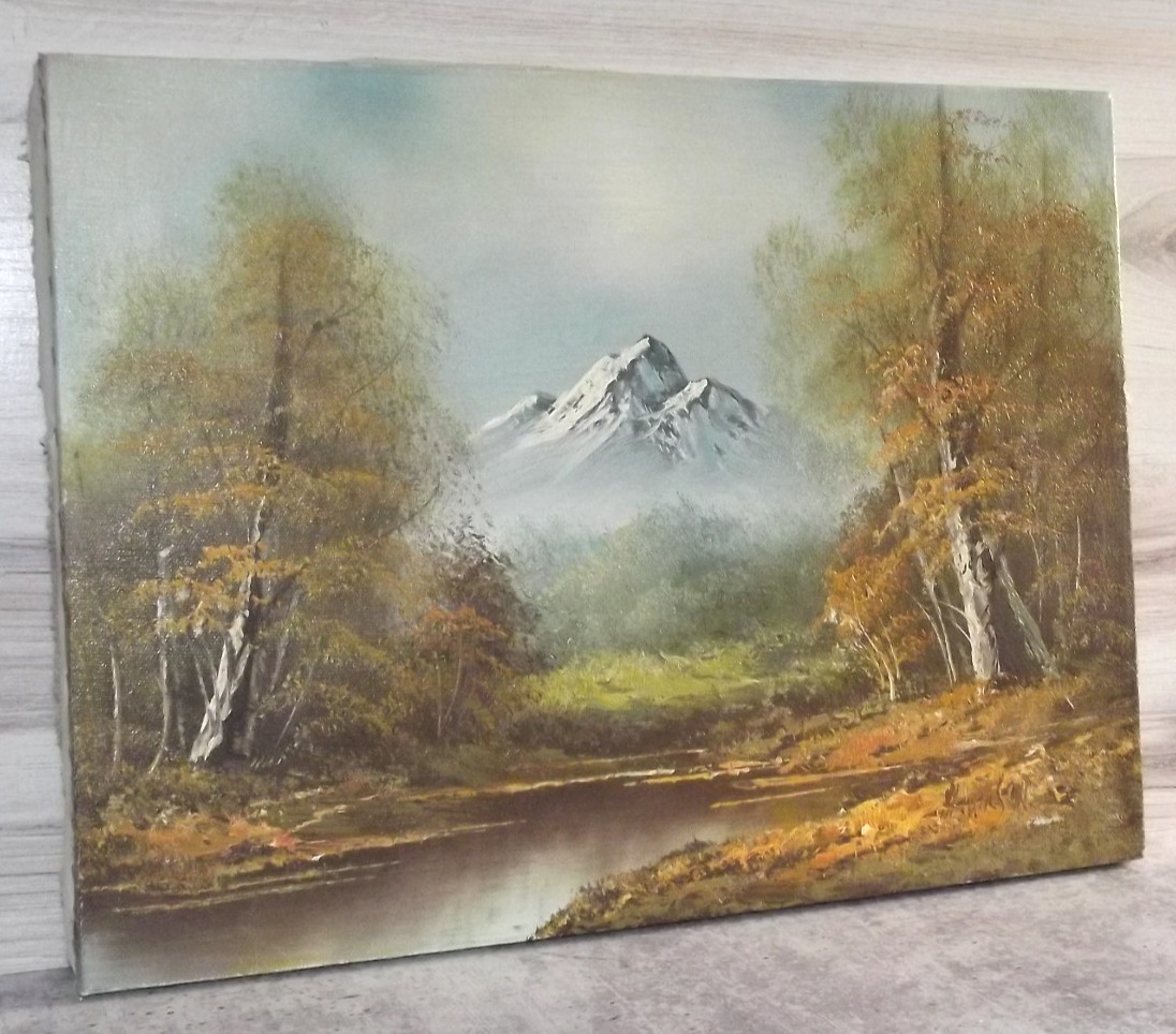 Vintage H Wilson Oil Painting of Fall Mountain Landscape Scene» Signed 12×16 A14