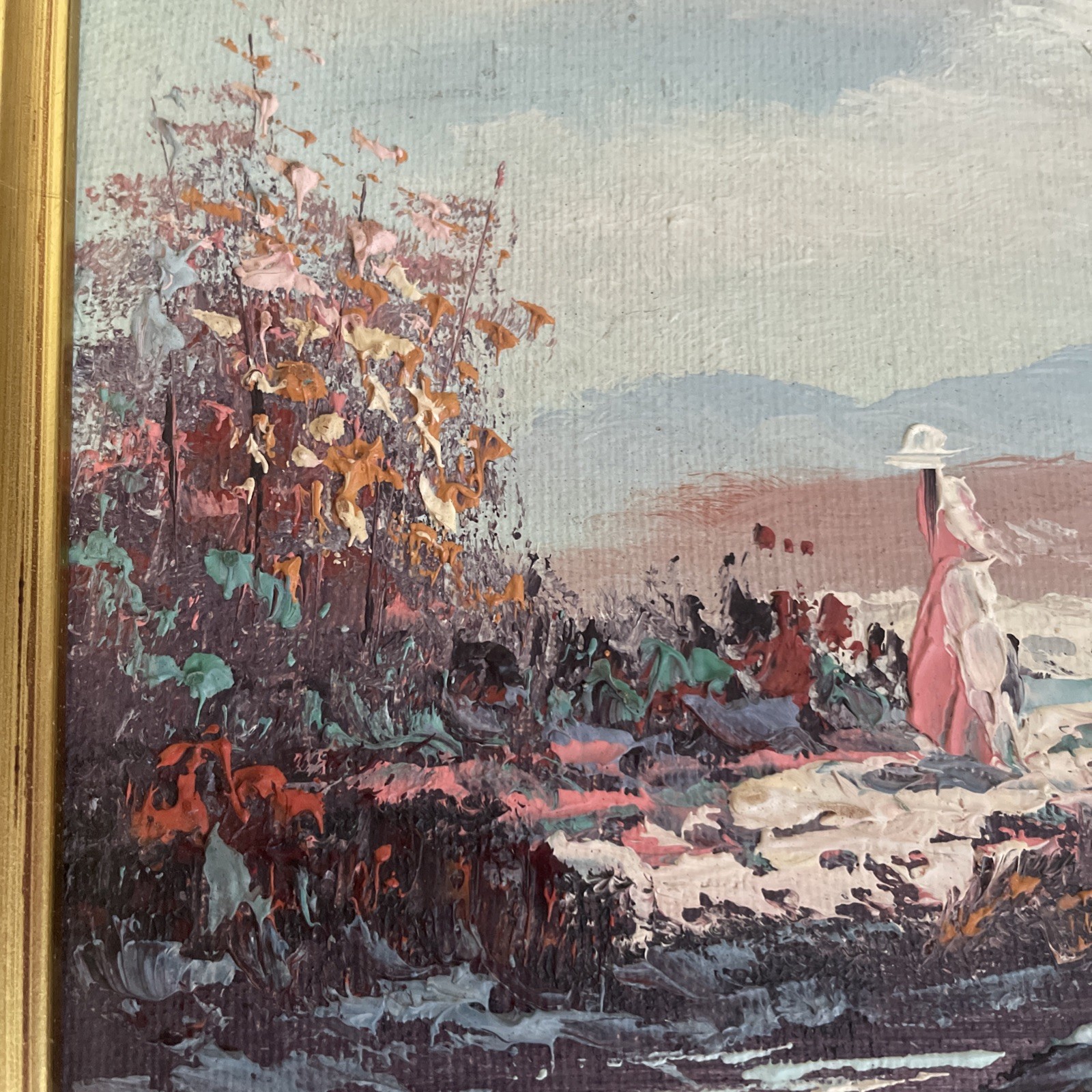 Original Impressionist Oil Painting on Board Victorian Scene Signed Gihong Frame