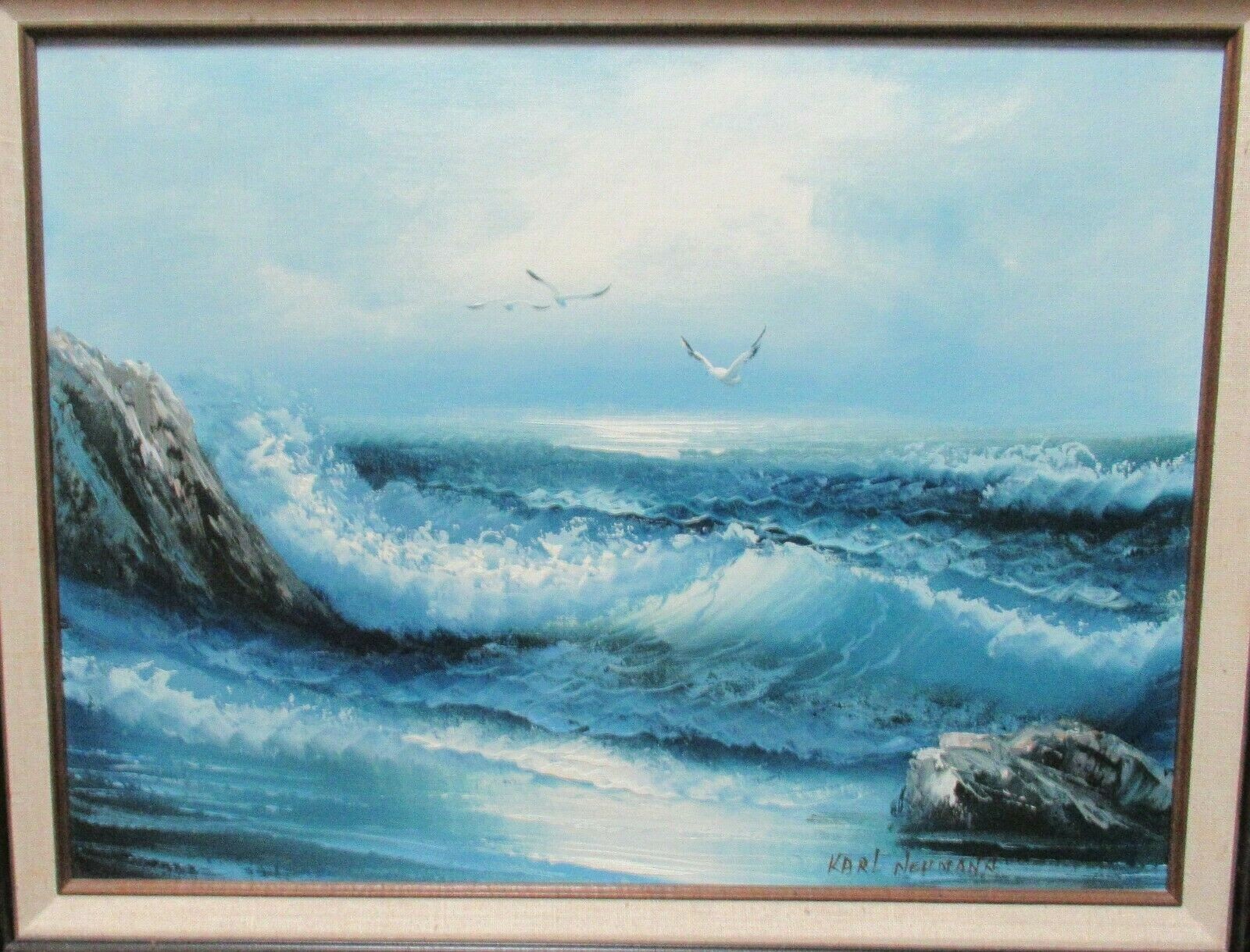 KARL NEUMANN ORIGINAL OIL ON CANVAS BIRDS WAVES SEASCAPE PAINTING