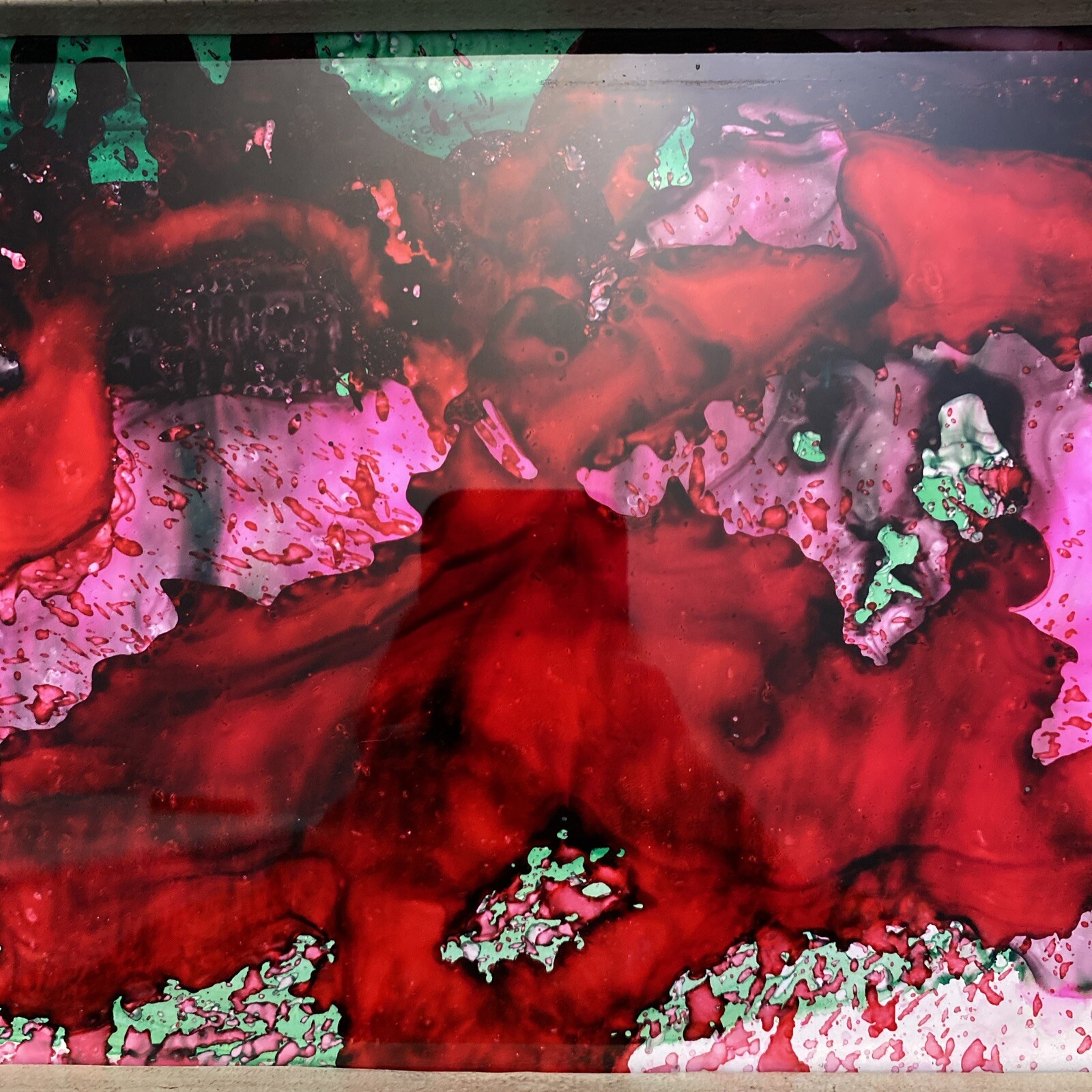 Abstract Glass Painting Expressionism Stained Framed 8 1/2”x13” 18”x22.5” Framed