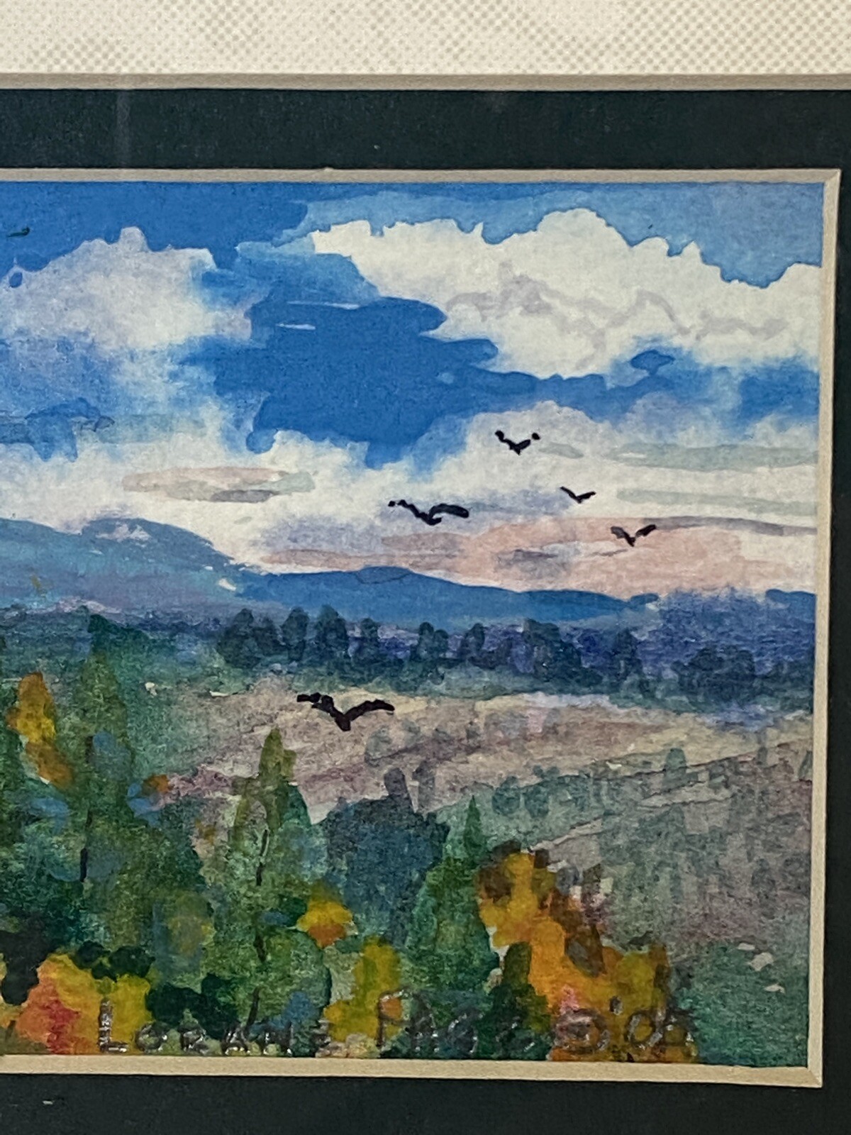 Lorane Page Original Framed Watercolor – Fall Landscape Mountain Sunset