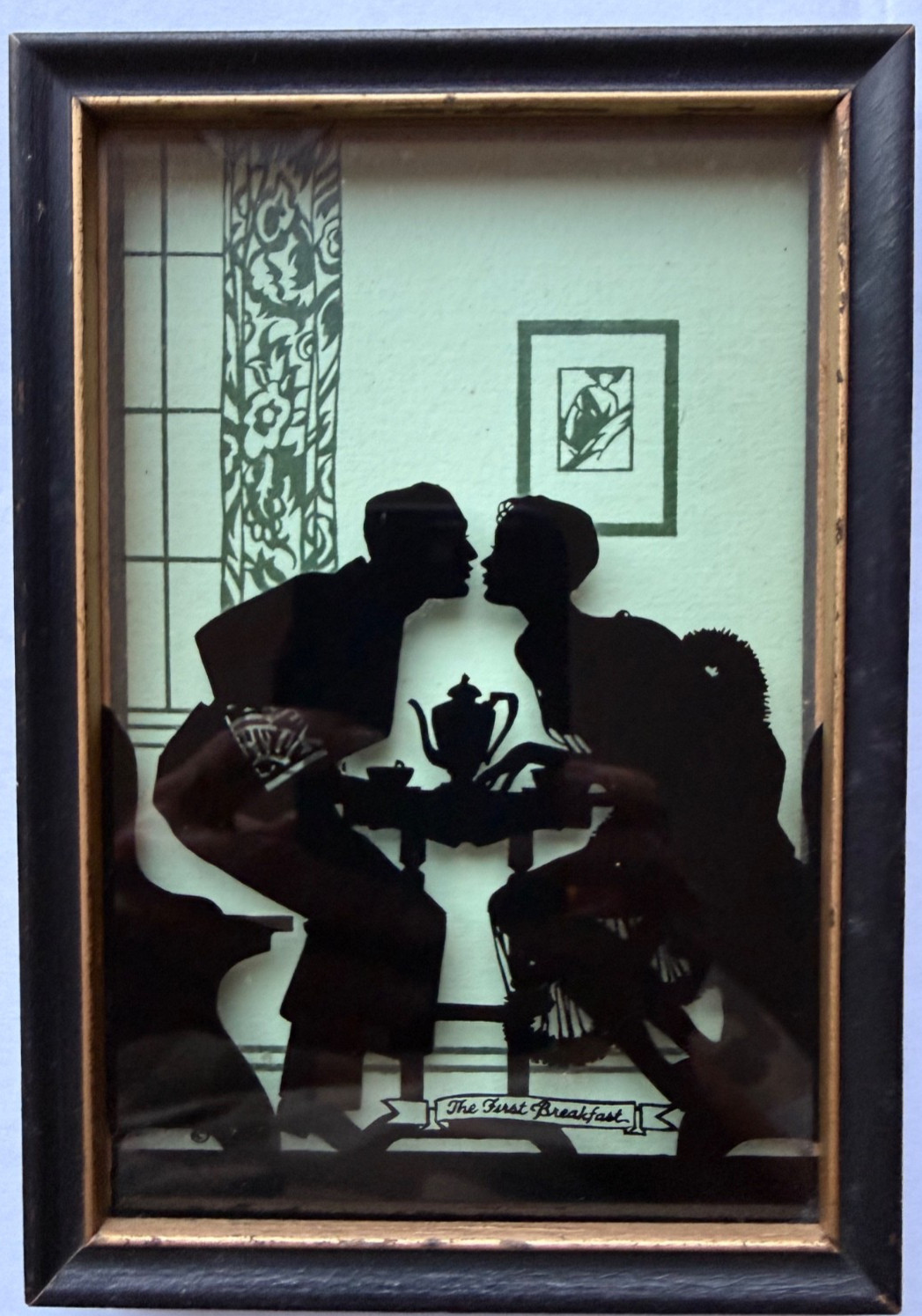 1932 ART DECO Silhouette Reverse Painted on Glass by BUCKBEE-BREHM DETAILS!